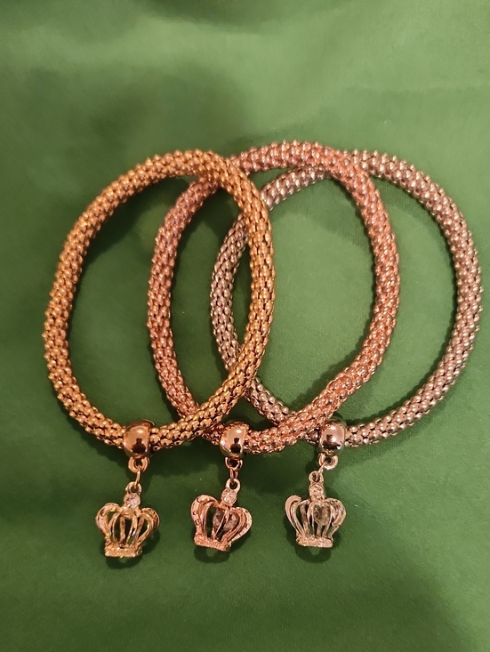None Jewelry - 🔥Crown Charm Stretch Bracelet Trio - Rose Gold, Gold, Silver